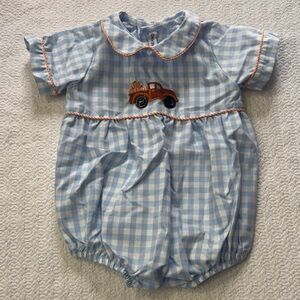 Sweet Dreams Baby Fall Themed Embroidered Romper with Truck and Pumpkins